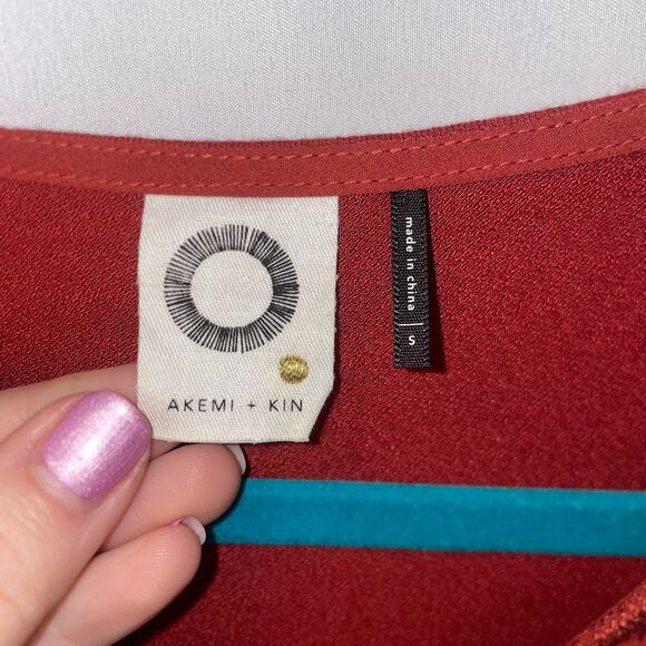 Anthropologie Akemi + Kin Burnt Orange Gold Embroidery Boxy Style Pleated Top S - Picture 7 of 7